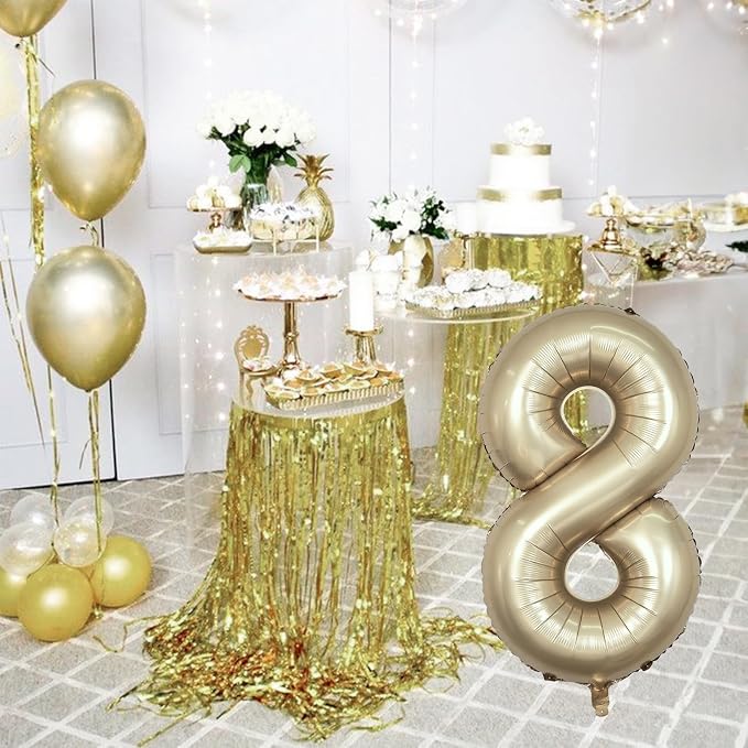 Metallic Gold Number 8 Balloons, 40 Inch Giant Light Champagne Gold Mylar Foil - Image 6