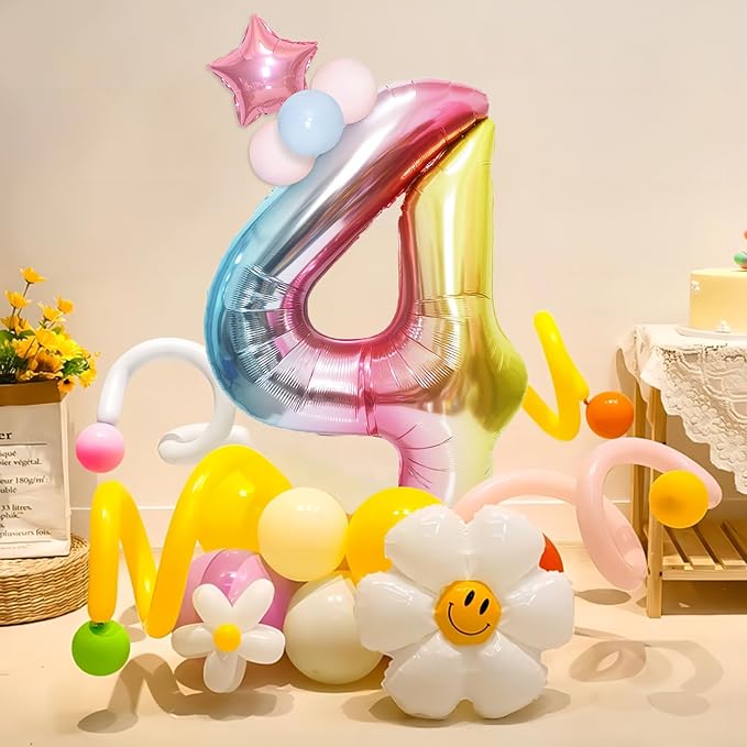40 Inch Giant Rainbow Number 4 Balloons, Birthday Balloons, Helium Mylar Foil - Image 2
