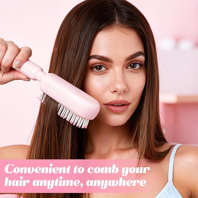 Self Cleaning Hair Brush, Retractable Hair Brush, Massage Comb With Retractable Bristles,Ergonomic Handle Hair Comb,One-pull Clean Anti Static Brushs, Hairs Styling Tools for All Hairs Types (Pink)