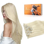 DOORES Human Hair Clip in Extensions, Platinum Blonde 14 Inch 100g 7pcs, Straight Clip in Hair Extensions Remy Natural Weft