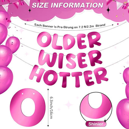 Fulmoon Set of 3 Pre Strung Older Wiser Hotter Glitter Banner Funny Birthday - Image 3