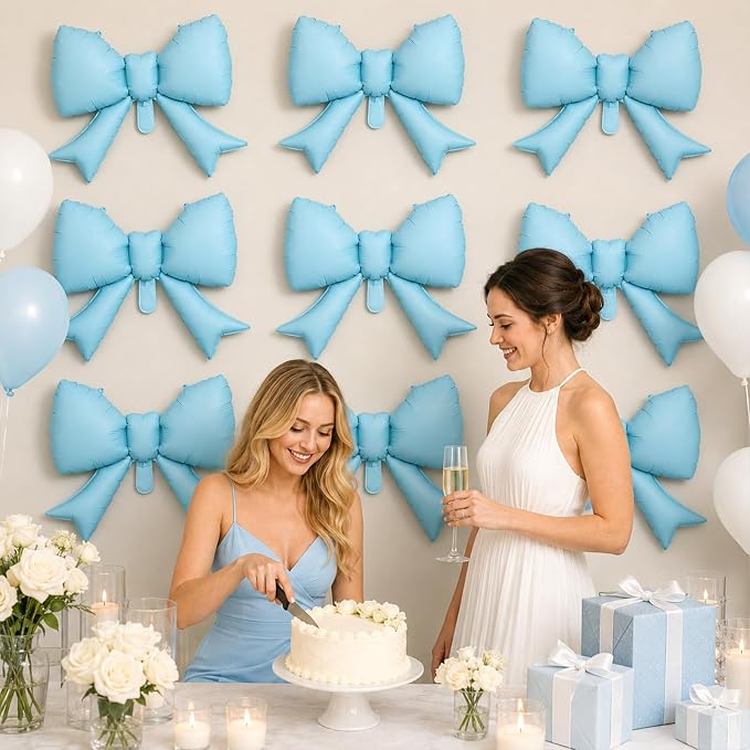8Pcs Blue Bow Foil Balloons, 21Inch Blue Bow Shaped Balloons - Image 3