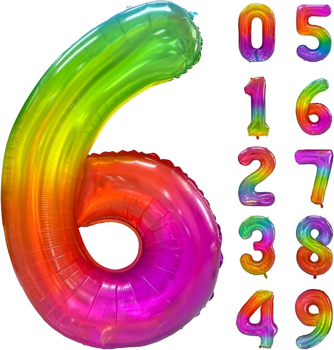 Rainbow Number 6 Balloon 40 Inch Rainbow 6 Balloon Giant Helium Foil Number 0 by Yeodong