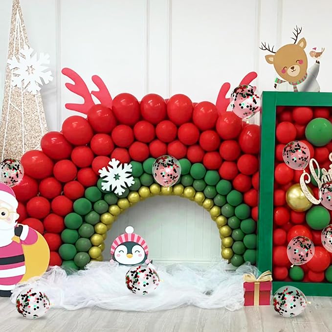 Red and Green Balloons 50 Pcs 12 Inch Christmas Latex Balloons Set Green Red - Image 6