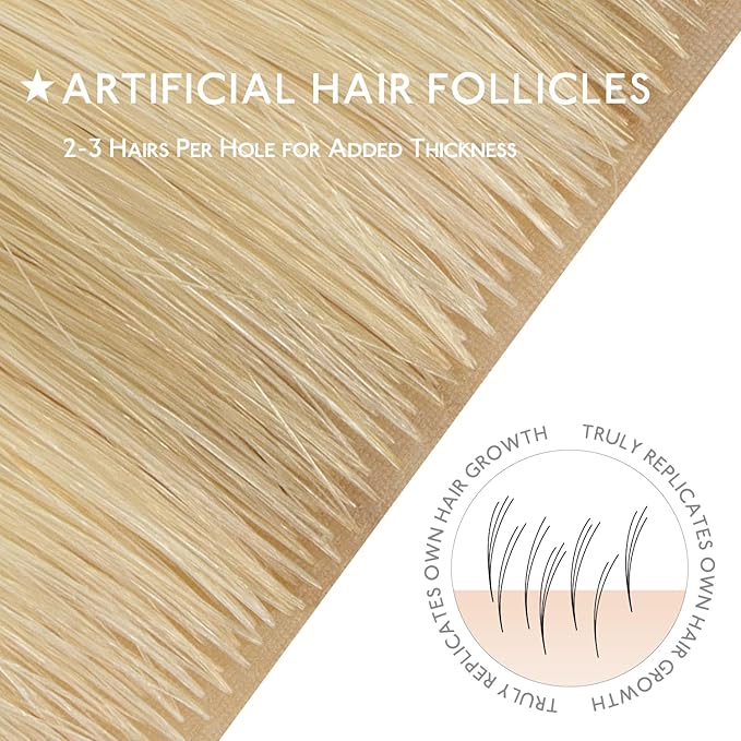 WENNALIFE Invisi Edge Tape in Hair Extensions Human Hair, 16 Inch 50g 20pcs Light Blonde Highlighted Golden Blonde Invisible Luxury Remy Hair Extensions Natural Seamless Injected Tape Ins Straight