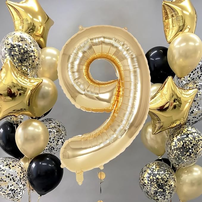 Champagne Gold Large Number 9 Balloon, 40 Inch Light Gold Foil Helium Number - Image 2