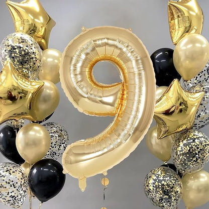 Champagne Gold Large Number 9 Balloon, 40 Inch Light Gold Foil Helium Number - Image 2