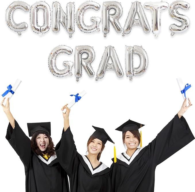 2 Set 24Pcs Silver Congrats Grad Letter Balloons 16in Balloon Foil Letter - Image 5