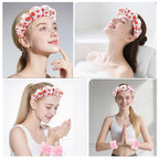 Zkptops Spa Headband for Washing Face Wristband Set Sponge Makeup Skincare Velvet Fabric Bubble Soft Get Ready Hairbands for Women Puffy Pink Headwear Non Slip Thick Thin Hair Accessory (Strawberries)
