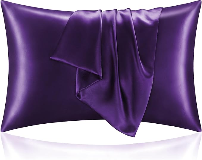 BEDELITE Satin Pillowcase with Zipper 2 Pack, Plum Purple Pillow Cases Standard Size, Super Soft and Cooling Similar to Silk Pillow Cases, Gift for Women Men(20x26 Inches)