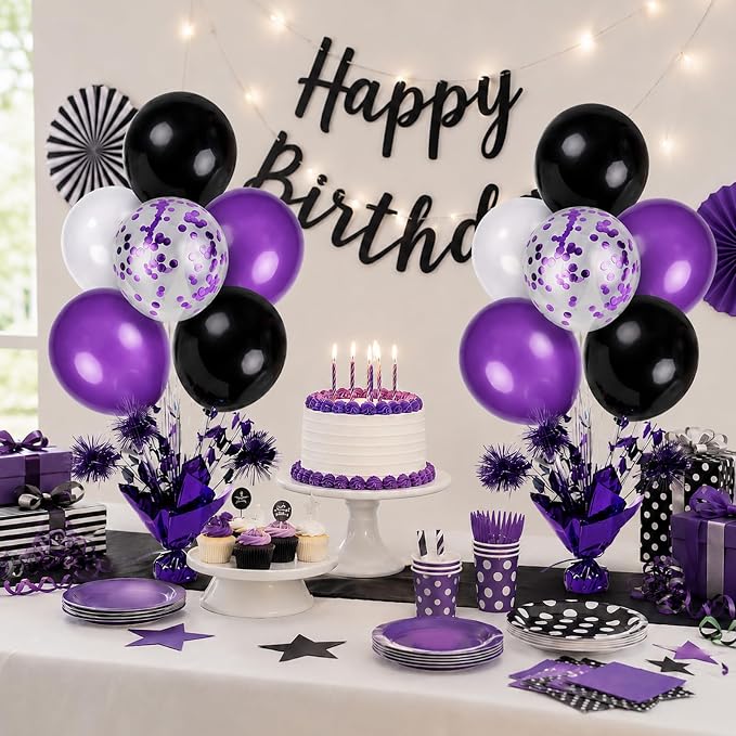 4 Set Purple Black Balloon Centerpieces - Image 2