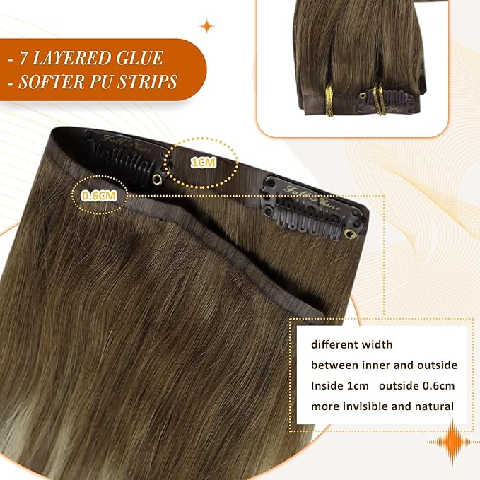 Full Shine Brown Seamless Hair Extensions Clip ins Balayage Chestnut Brown to Platinum Blonde Human Hair Clip in Extensions for Woman Washability 14 Inch 8 PCS 120 G