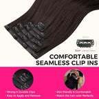 Lashey Seamless Clip in Hair Extensions Human Hair #2 Dark Brown Light Yaki Straight Clip in Extensions Real Human Hair 7pcs 110g 24 Inch PU Weft Natural Hair Extensions for Women