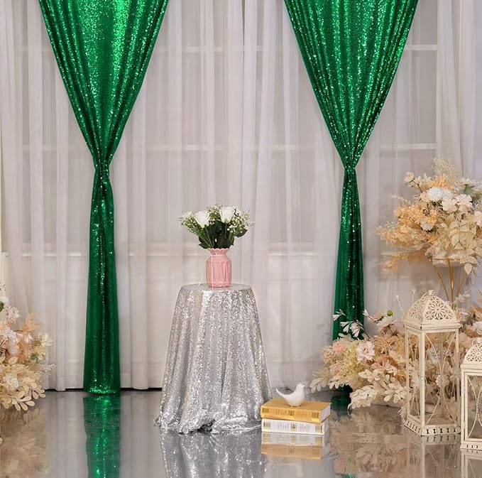 Eternal Beauty Green 3mm Sequin Backdrop 2x8 Ft 2 Pack Wedding | Dense Sparkle - Image 8