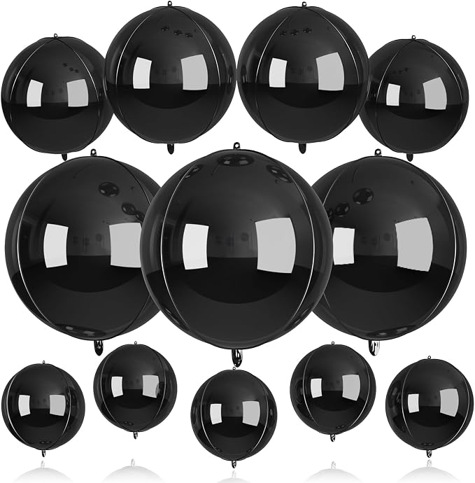 12 Pcs Black Foil Balloons, Different Size Metallic Black Balloons by BIAPIAN