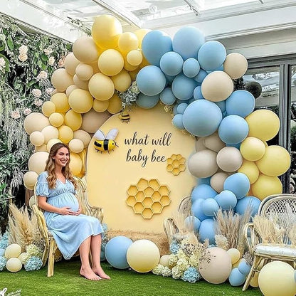 Blue Yellow Balloon Arch Kit Double Stuffed Light Yellow Pastel Blue White Sand - Image 5