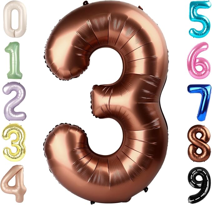 Number Balloons 40 Inch Coffee 3 Balloon by Mluchee