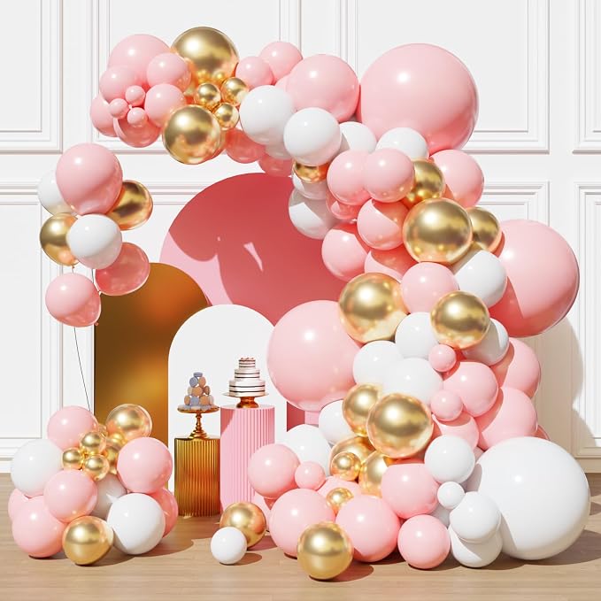 Pink and White Gold Balloons Arch Kit, 18 12 10 5 inch, Baby Shower, Engagement by FHEKFNG