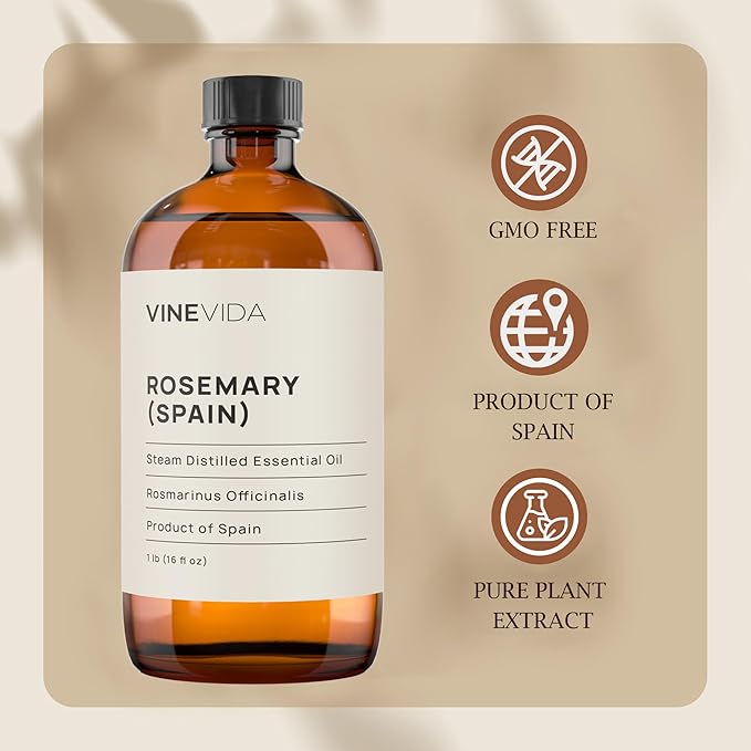 VINEVIDA Rosemary Spain Essential Oil - 16 oz - Undiluted - DIY Candle Scents - Bulk for Soap Making