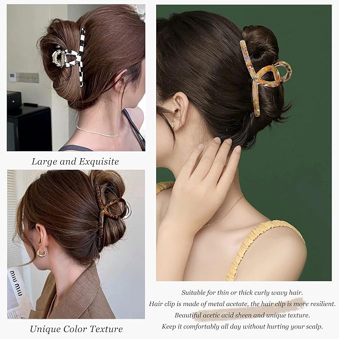 Big Butterfly Hair Claw Clips - Acetate & Metal 4.7" Large Hair Accessories for Women & Girls - 3 Pcs