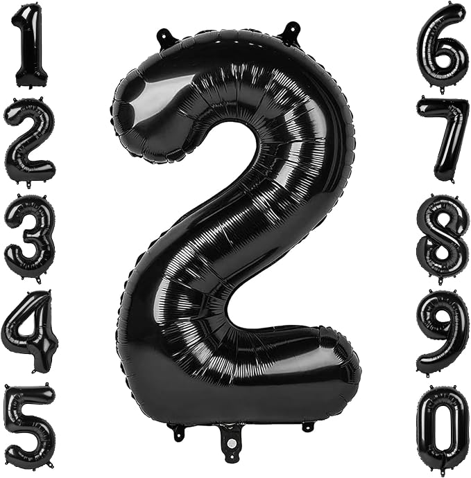 Black Number 2 Balloon 40 Inch, Glossy Foil Digit Party Supplies | Chic by Unknown