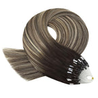 YoungSee Micro Beads Hair Extensions Human Hair Balayage Micro Hair Extensions Human Hair Ombre Dark Brown to Blonde Micro-Loop Hair Extension 14 Inch 50g 50s Bead Hair Extension for Short Hair