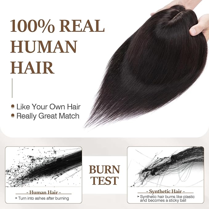 Rich Choices Hair Toppers for Women Real Human Hair 100% Human Remy Toppers NO Bangs for Women with Thinning on Top Clip in Hairpiece 4"x4.7"Lace Base 18 Inch #1B Natural Black