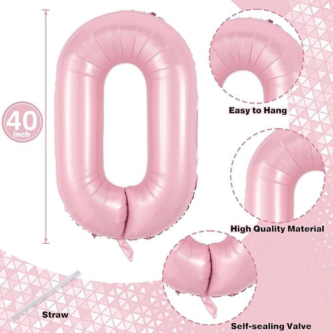 Pastel Pink 10 Balloons Number, 40 Inch Foil Number 1 & 0 Balloons - Image 2
