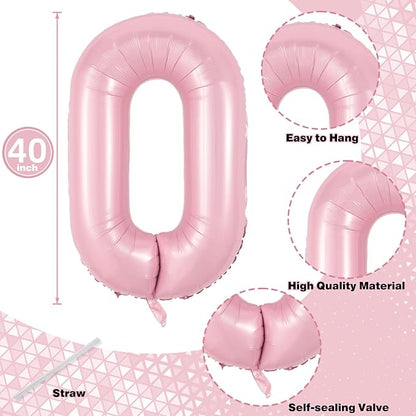 Pastel Pink 10 Balloons Number, 40 Inch Foil Number 1 & 0 Balloons - Image 2