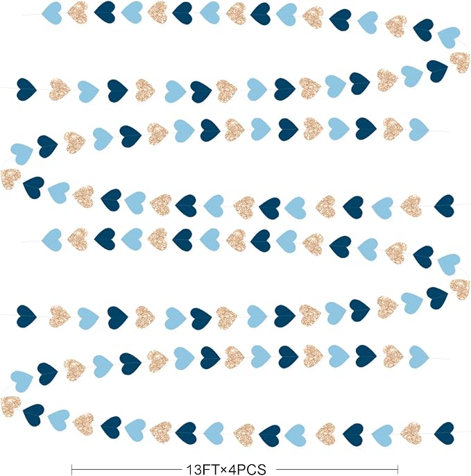 Navy Blue Champagne Gold Heart Party Decorations Glitter Paper Champagne Gold - Image 2