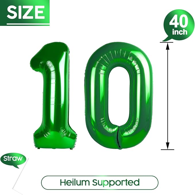 10 Balloon - Green Birthday Number Balloons, 40 Inch Decorations Men Women | - Image 5