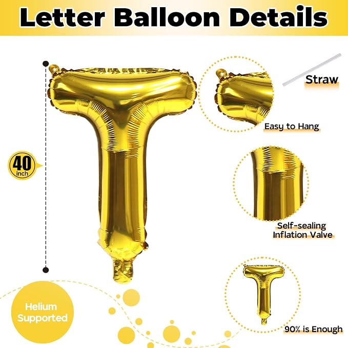 Custom Letters Balloon Gold, Large Helium Alphabet Name Balloon T Decor - Image 2