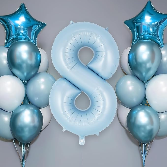 Light Blue Number 8 Balloon, 40 Inch Big Large Foil Number Balloons, Giant - Image 2