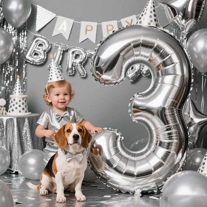 Number Balloons Silver 3 Balloon 40 inch - Image 3