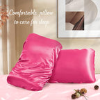Manyshofu Satin Pillowcases for Hair Protection - 2Pcs Hot Pink Pillow Cases, Elastic Band Standard & Queen Satin Pillowcases Luxury Silky Pillow Cases Travel Pillow Covers