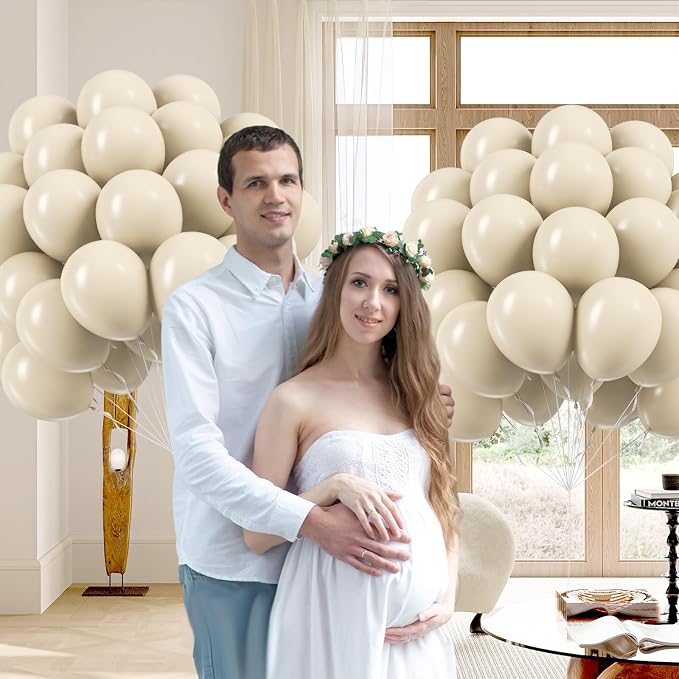 Sand White Balloons 12 inch, Cream Beige Latex Balloons 50pcs Party Balloon - Image 4