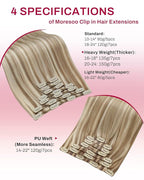 Moresoo Clip in Hair Extensions Remy Double Weft Human Hair Clip in Extensions Straight Hair Extensions for Women Light Brown Highlights with Blonde 7pcs 150g 22inch