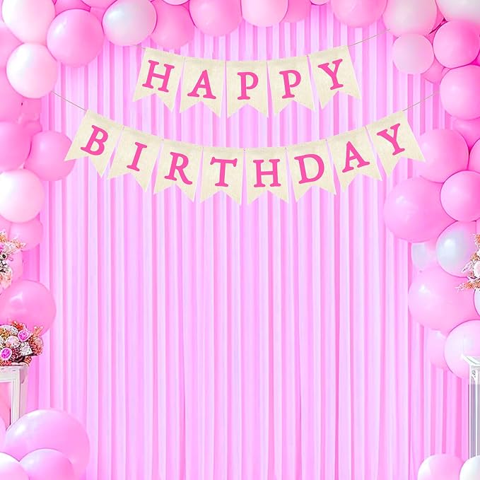 HotPink Happy Birthday Banner Pre-strung Burlap Bunting Party Backdrop Sign - Image 5