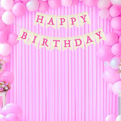 HotPink Happy Birthday Banner Pre-strung Burlap Bunting Party Backdrop Sign - Image 5