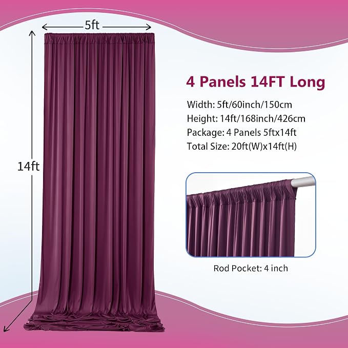 20×14 ft Wrinkle Free Maroon Backdrop Curtain - Image 4