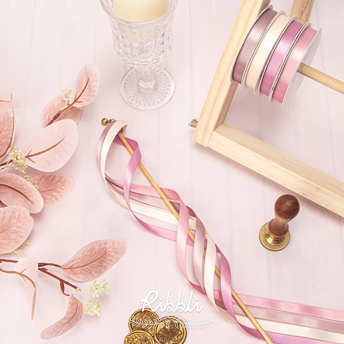 Ribbli Dusty Rose Satin Ribbon 3/8 Inch x 4 Rolls Total 40 Yards- Champagne - Image 3