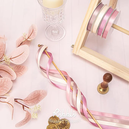 Ribbli Dusty Rose Satin Ribbon 3/8 Inch x 4 Rolls Total 40 Yards- Champagne - Image 3