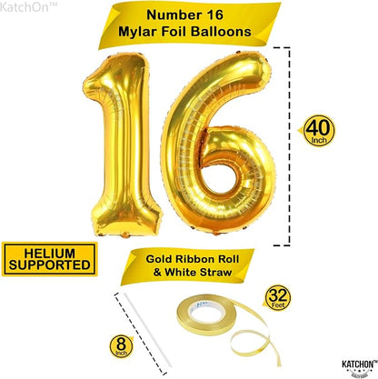 KatchOn Gold 16 Balloon Numbers 40 Inch | Gold Number 16 Balloons - Image 4