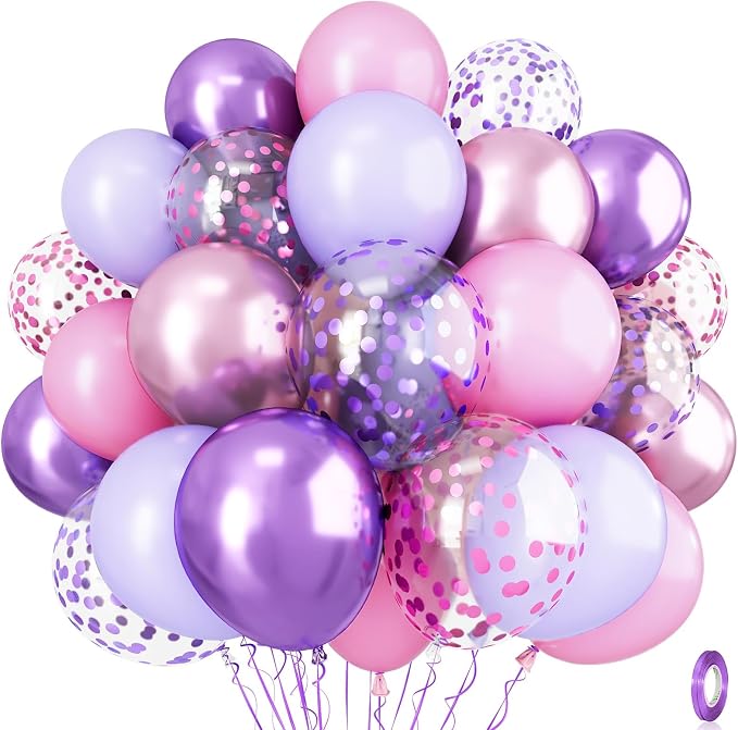 Pastel Pink and Purple Balloons, 12 Inch Metallic Purple Lilac Pink Confetti by Isndare