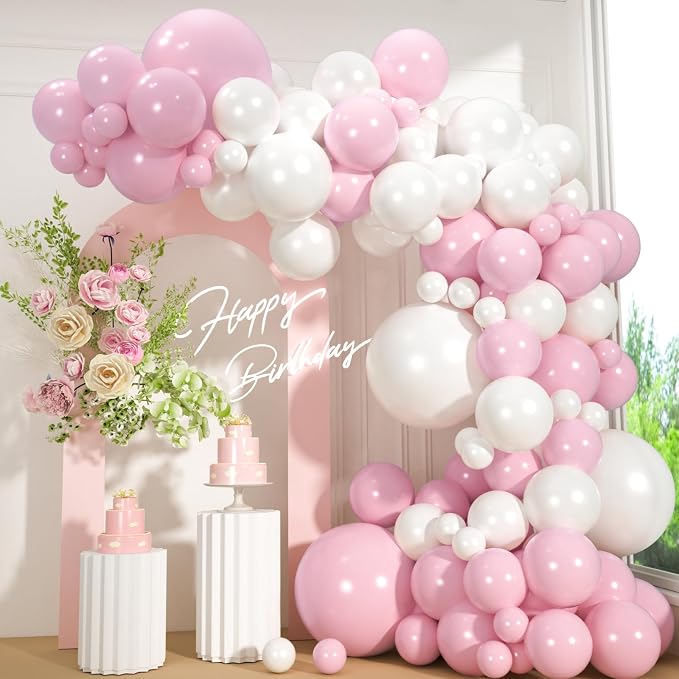 110pcs Pink and Pearl White Balloons Garland Arch Kit, 18/12/10/5 Inch | Pastel by ZizasAry