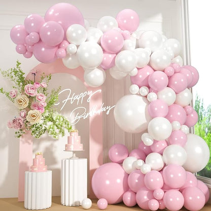 110pcs Pink and Pearl White Balloons Garland Arch Kit, 18/12/10/5 Inch | Pastel by ZizasAry