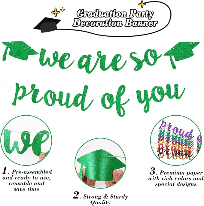 2026 Graduation Decorations Pre-Strung Blingbling We Are So Proud of You Banner - Image 2