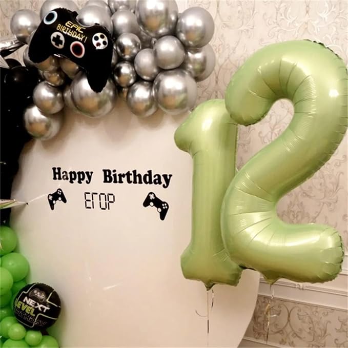 Sage Green 1 Balloons, 40 Inch Giant Olive Green Helium Foil Number 0-9 - Image 8