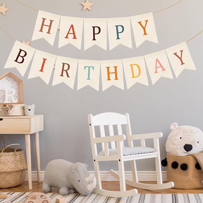 Doumeny Happy Birthday Burlap Banner Boho Birthday Garland Bunting Bohemian - Image 7