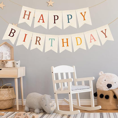 Doumeny Happy Birthday Burlap Banner Boho Birthday Garland Bunting Bohemian - Image 7